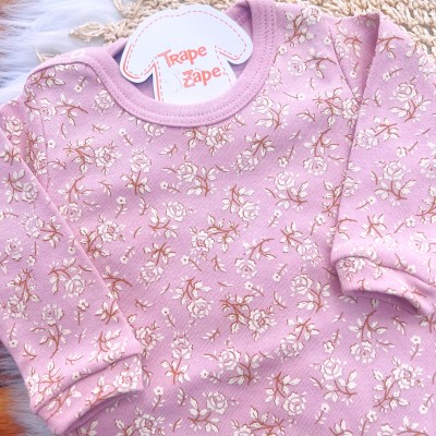 CONJ. DE MALHA 3 PEÇAS - Passarinho com Flores Bordadas - Rose